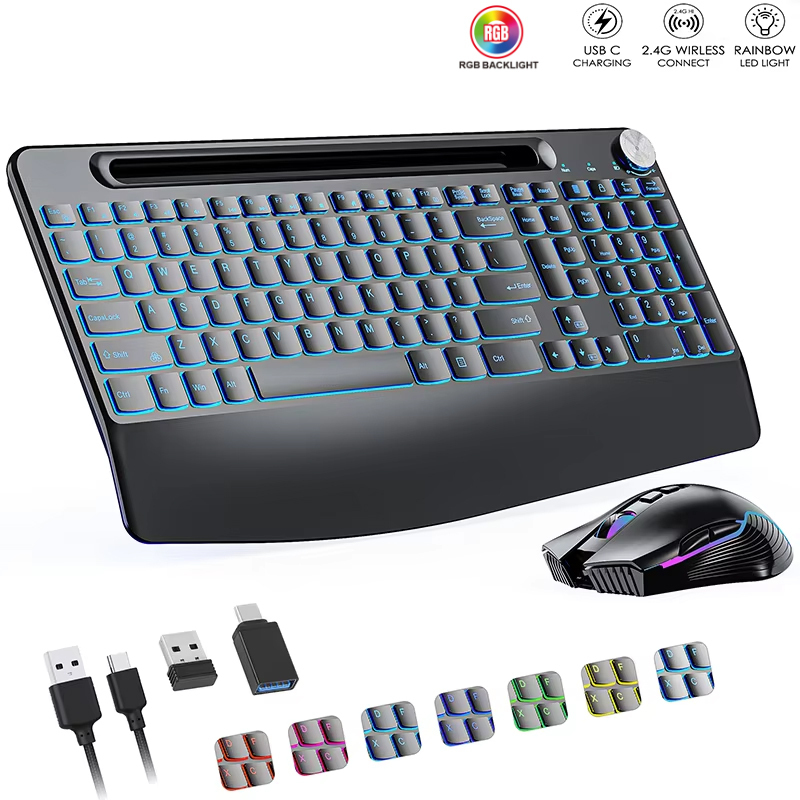 Gaming Keyboard Type C - Bilek Destekli 2.4G&Type-C Kablosuz Klavye Fare